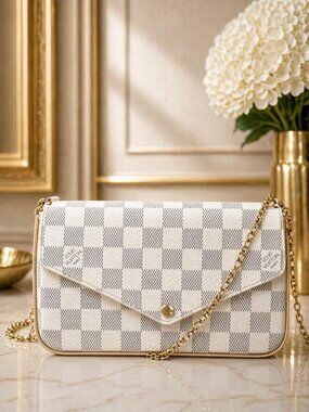 Authentic Louis Vuitton Favorite Damier Azur Crossbody Bag/LV Chain Shoulder Bag